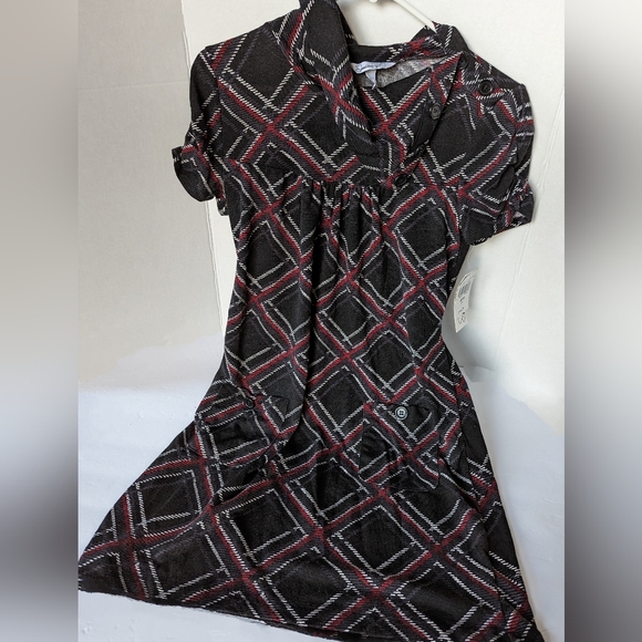 Fall Aline Grey Plaid Short Dress Mod Look Cowl Neck New w/ Tags - Picture 2 of 14